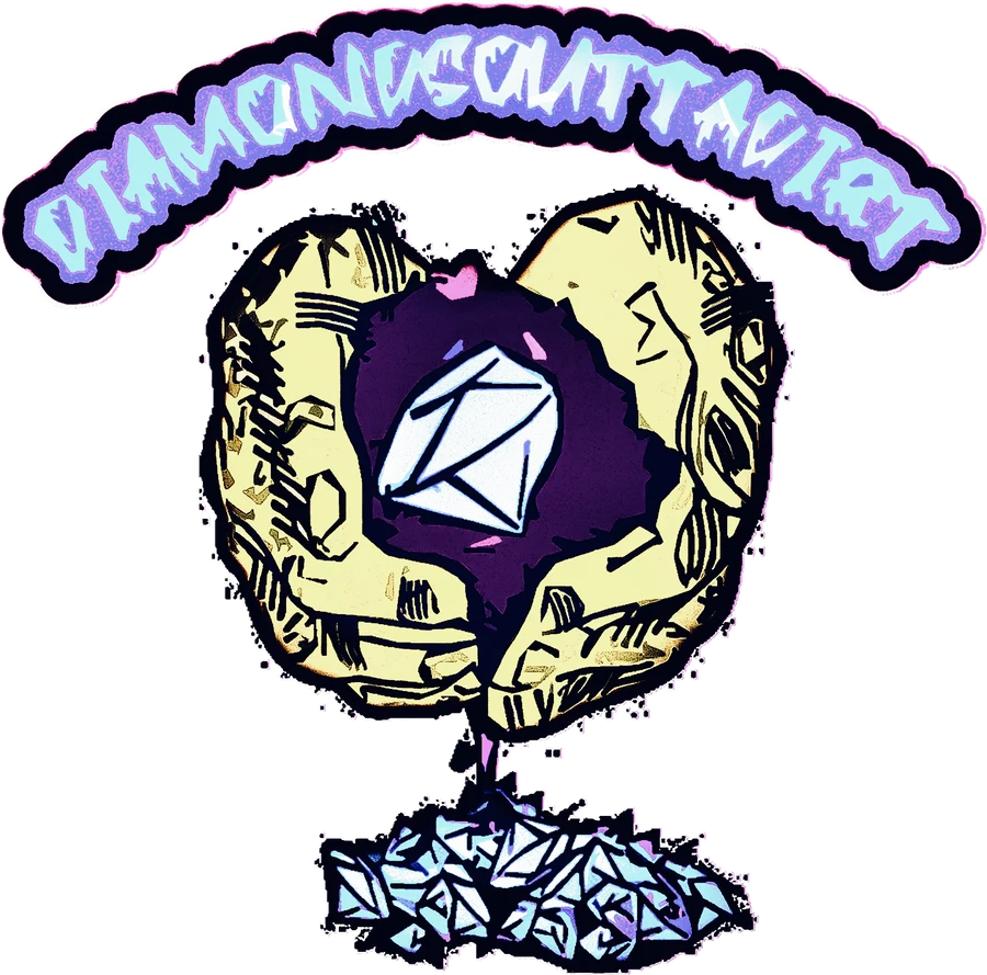 The Diamonds Outta Dirt mark: two cupped hands that also read as a heart, a figure at the centre holding a diamond, and a bed of diamonds at the base, under an arched banner reading Diamonds Outta Dirt.